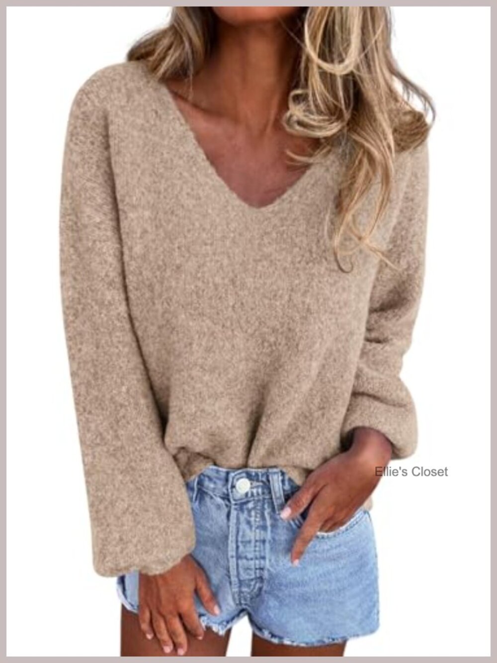 Oversized V-Neck Knit Pullover Sweater for Women Cozy Fall Long Sleeve